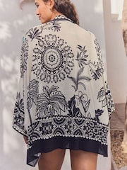 Black/White Short Kimono Cover-Up - Image 4 of 10