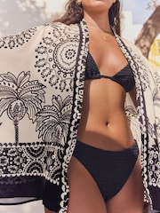 Black/White Short Kimono Cover-Up - Image 5 of 10