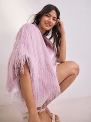 Pink Cropped Feather Look Cover-Up - Image 1 of 9