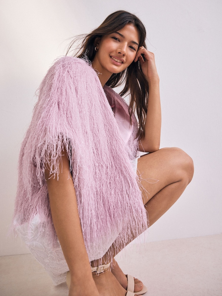 Pink Cropped Feather Look Cover-Up - Image 1 of 9