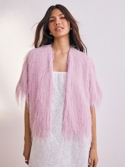Pink Cropped Feather Look Cover-Up - Image 2 of 9