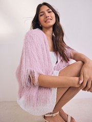 Pink Cropped Feather Look Cover-Up - Image 4 of 9