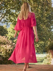 Pink Cornelli Detail Tie Waist 100% Cotton Maxi Kimono - Image 3 of 8