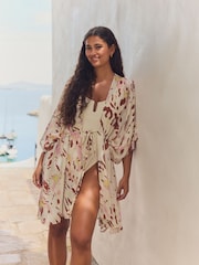 Blurred Animal Print Longline Tie Waist Kimono Cover-Up - Image 2 of 7