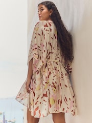 Blurred Animal Print Longline Tie Waist Kimono Cover-Up - Image 3 of 7