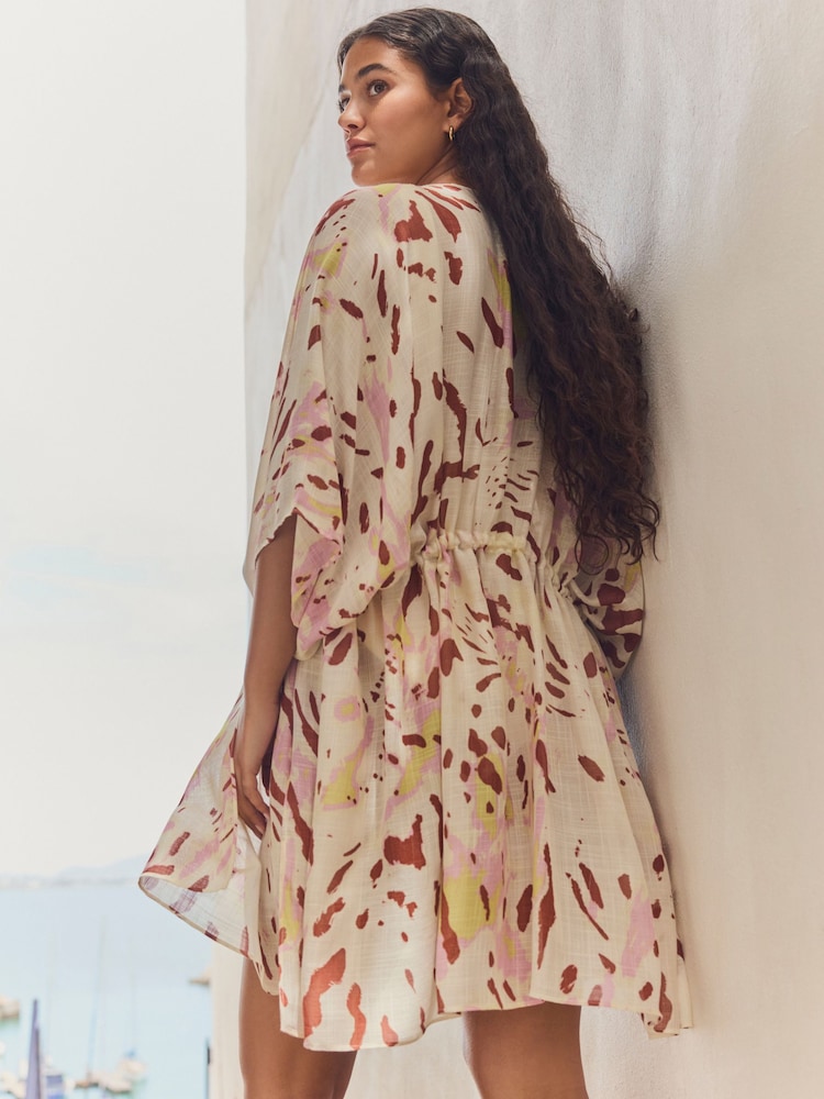 Blurred Animal Print Longline Tie Waist Kimono Cover-Up - Image 3 of 7