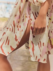 Blurred Animal Print Longline Tie Waist Kimono Cover-Up - Image 5 of 7