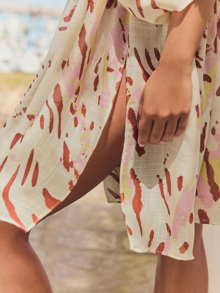 Blurred Animal Print Longline Tie Waist Kimono Cover-Up - Image 5 of 7