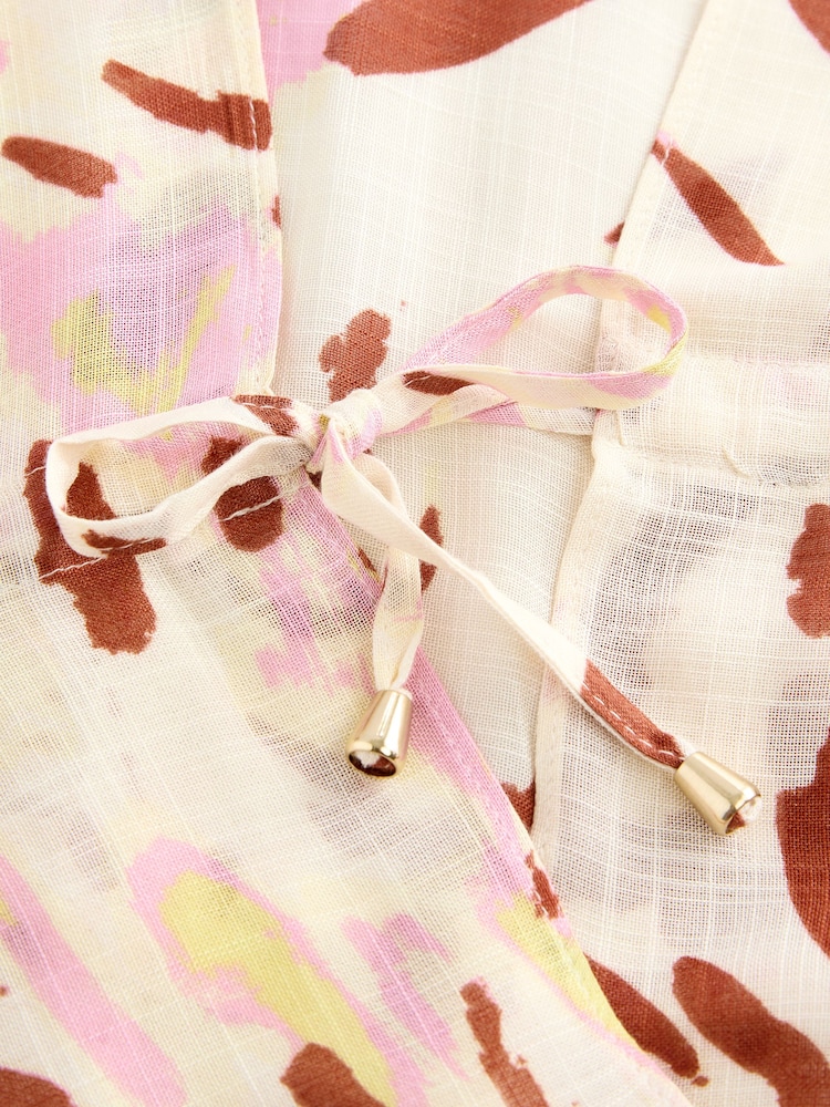 Blurred Animal Print Longline Tie Waist Kimono Cover-Up - Image 7 of 7