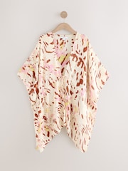 Blurred Animal Print Longline Tie Waist Kimono Cover-Up - Image 8 of 8