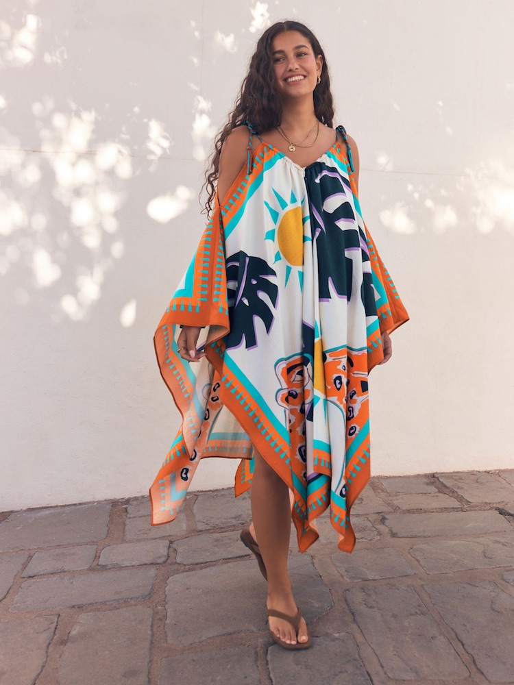 Tropical Leopard Print Cold Shoulder Cover-Up - Image 1 of 9 Tropical Leopard Print Cold Shoulder Cover-Up - Image 1 of 9