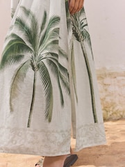 Ecru Palm Maxi Tie Waist Kimono Cover-Up - Image 5 of 9