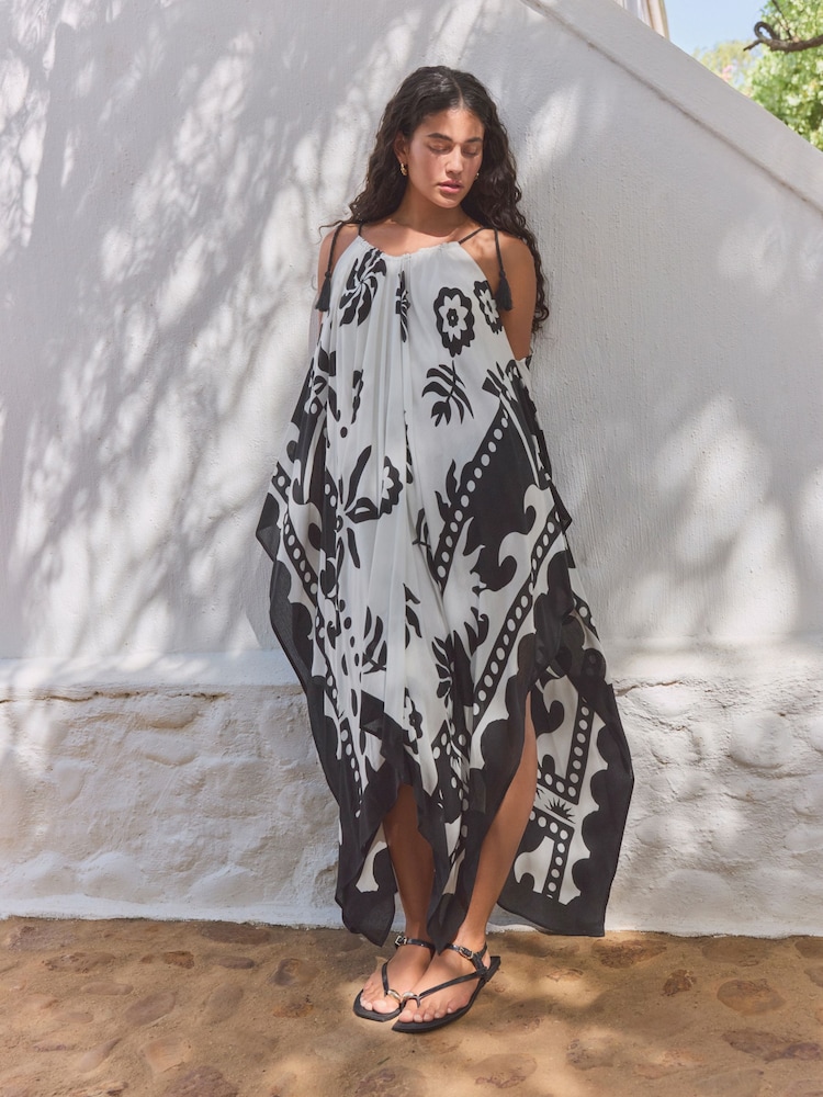 Black/White Palm Print Cold Shoulder Cover-Up - Image 1 of 5