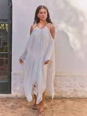 Ecru with Gold Sparkle Stripe Cold Shoulder Cover-Up - Image 1 of 7
