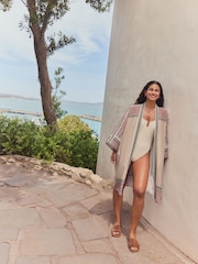 Pink Woodblock Print Longline Kimono Cover-Up - Image 2 of 9