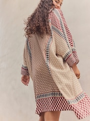 Pink Woodblock Print Longline Kimono Cover-Up - Image 4 of 9