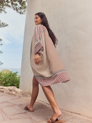 Pink Woodblock Print Longline Kimono Cover-Up - Image 5 of 9