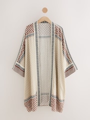 Pink Woodblock Print Longline Kimono Cover-Up - Image 7 of 9