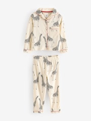 Chelsea Peers Cream Kids Cotton Giraffe Print Cuban Collar Button Up Long Pyjama Set - Image 1 of 1