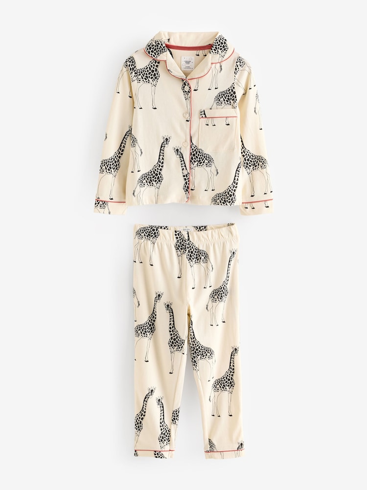 Chelsea Peers Cream Kids Cotton Giraffe Print Cuban Collar Button Up Long Pyjama Set - Image 1 of 1