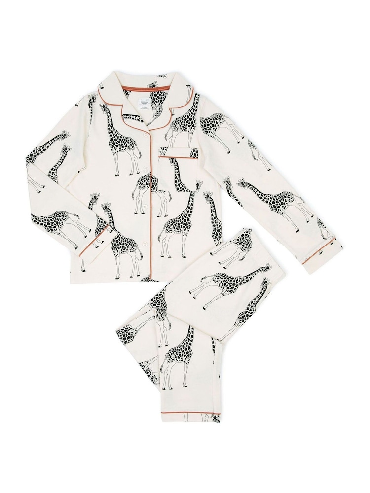 Chelsea Peers Cream Kids Cotton Giraffe Print Cuban Collar Button Up Long Pyjama Set - Image 2 of 3
