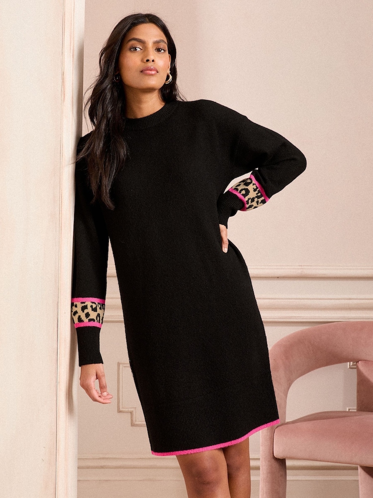 Love & Roses Black Cosy High Neck Jumper Dress - Image 1 of 4