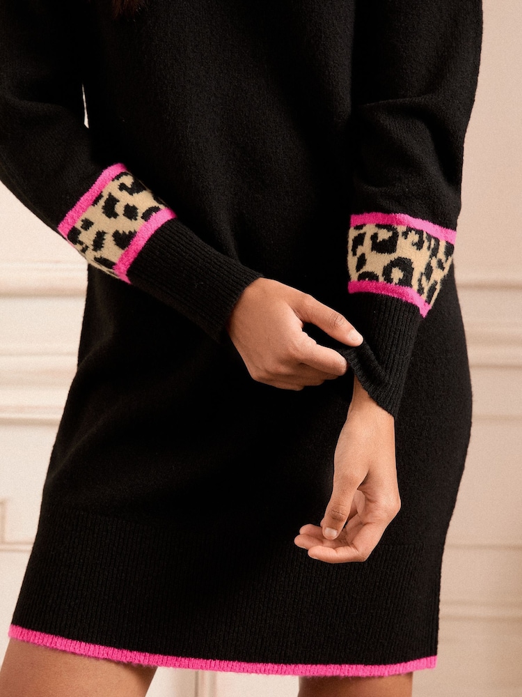 Love & Roses Black Cosy High Neck Jumper Dress - Image 4 of 4