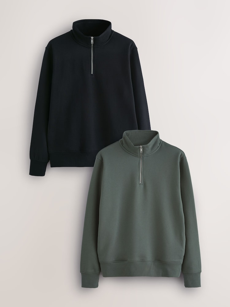 Black/Green Jersey Cotton Rich Quarter Zip Sweatshirts 2 Pack - Image 1 of 16