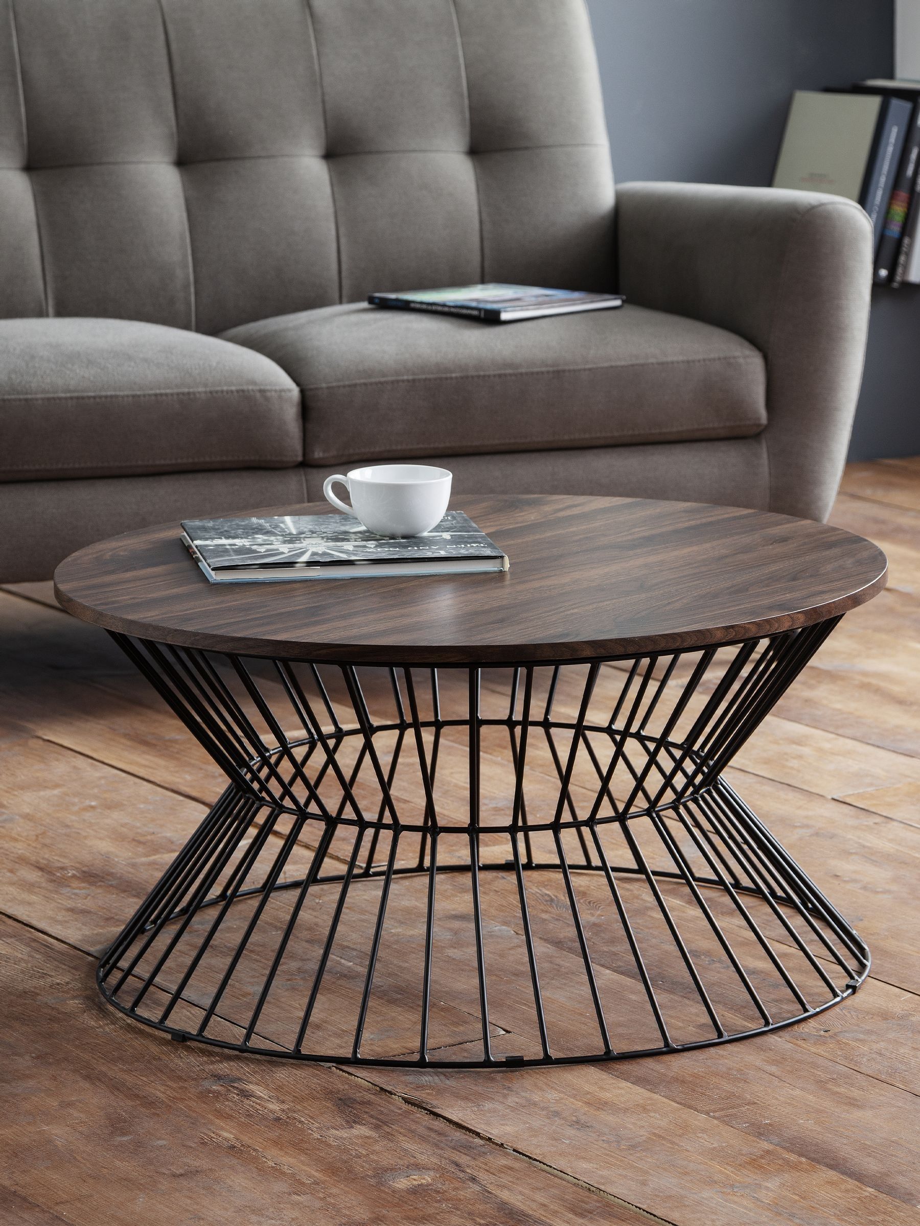 Julian Bowen Unisex Walnut Jersey Round Coffee Table With Wire Base In - Image 6