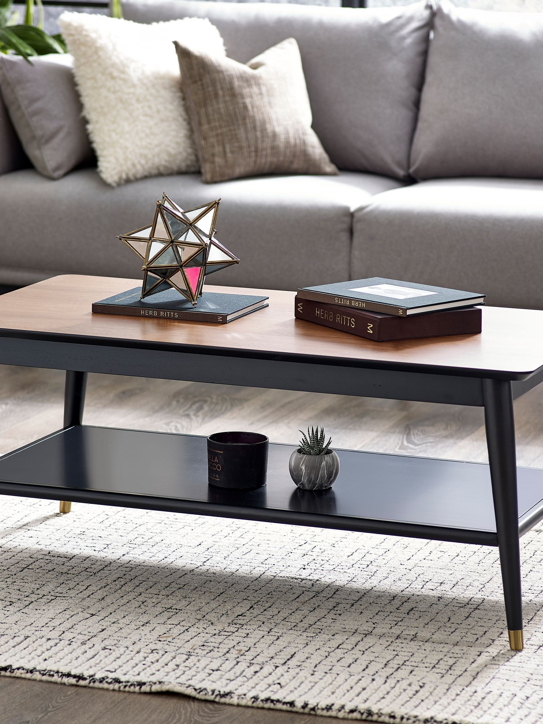Julian Bowen Findlay Walnut and Black Coffee Table with Shelf - Modern Retro Design - Brown Finish - Image 8