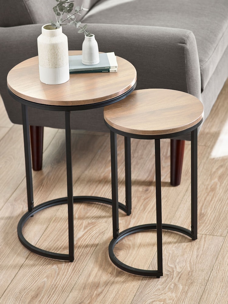 Julian Bowen Sonoma Oak Tribeca Round Nesting Side Tables - Image 1 of 2