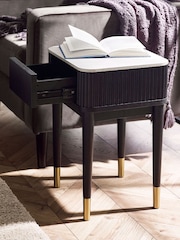 Julian Bowen White Marble Black Louis Fluted Lamp Table With Drawer - Image 2 of 9