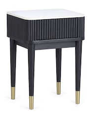 Julian Bowen White Marble Black Louis Fluted Lamp Table With Drawer - Image 3 of 9