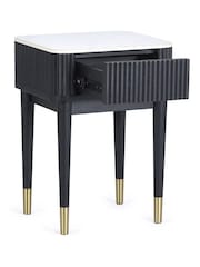 Julian Bowen White Marble Black Louis Fluted Lamp Table With Drawer - Image 4 of 9