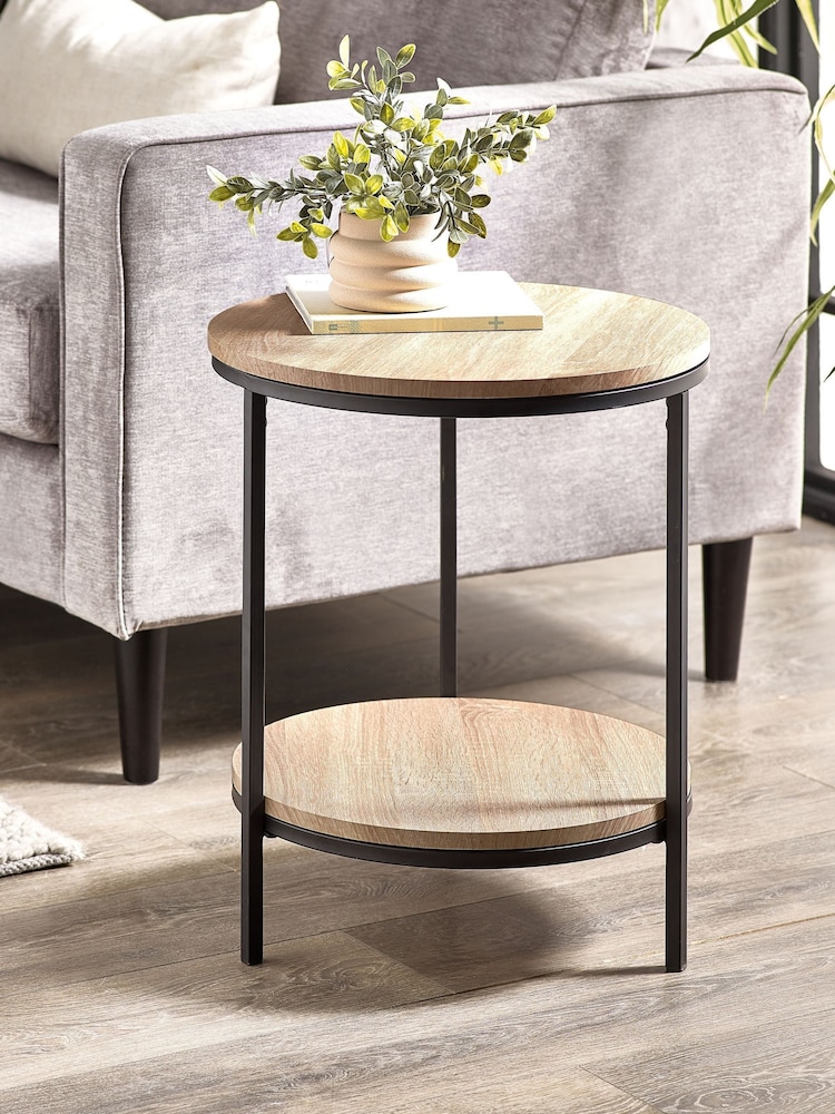 Julian Bowen Sonoma Oak Tribeca Circular Lamp Table With Shelf - Image 1 of 3