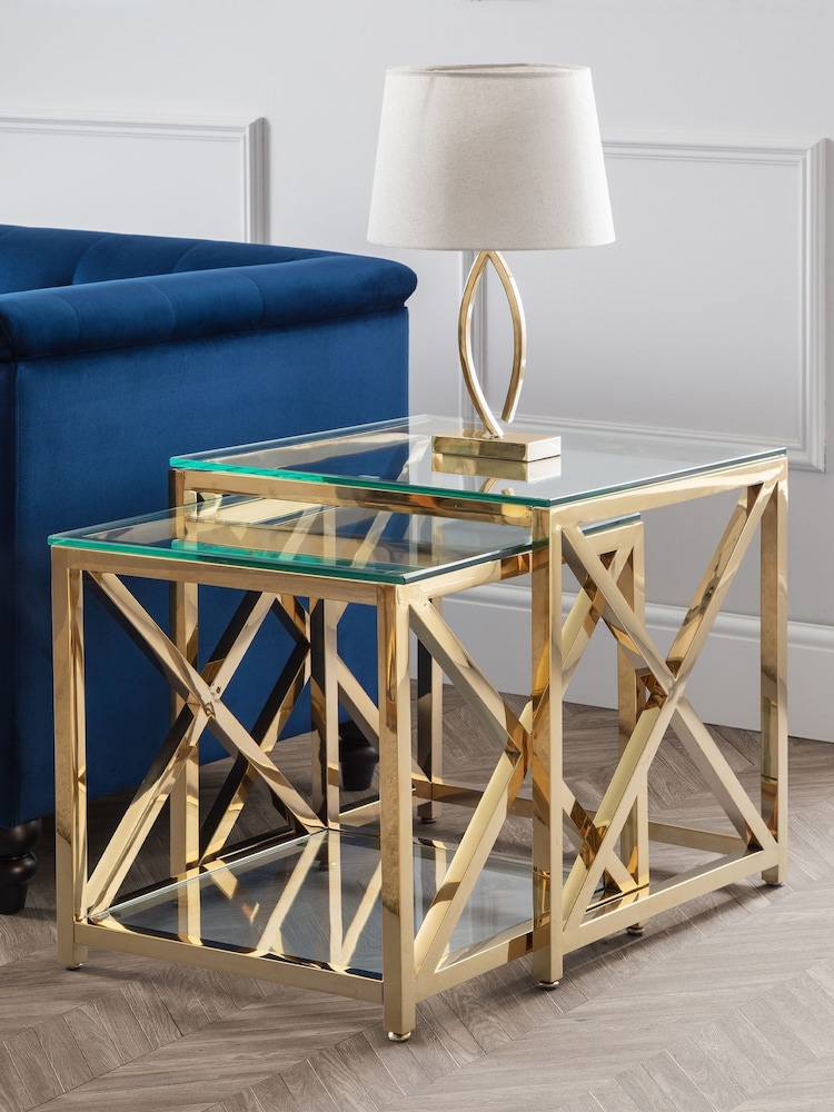 Julian Bowen Gold Miami Nest Of Table - Image 1 of 7