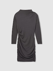 Reiss Charcoal Ari Ruched Jersey Mini Dress - Image 2 of 5