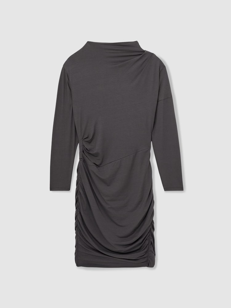 Reiss Charcoal Ari Ruched Jersey Mini Dress - Image 2 of 5