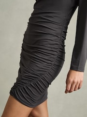 Reiss Charcoal Ari Ruched Jersey Mini Dress - Image 3 of 5