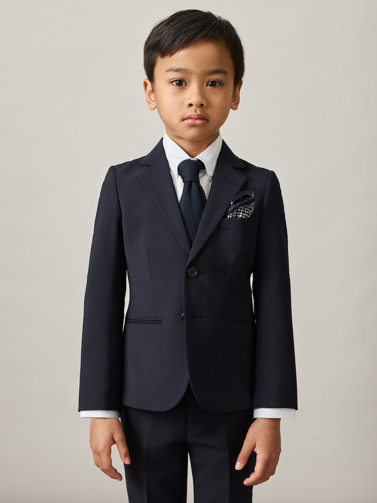 Reiss Navy Hope 9-14 yrs Wool-Blend Single-Breasted Suit Blazer - Image 1 of 4