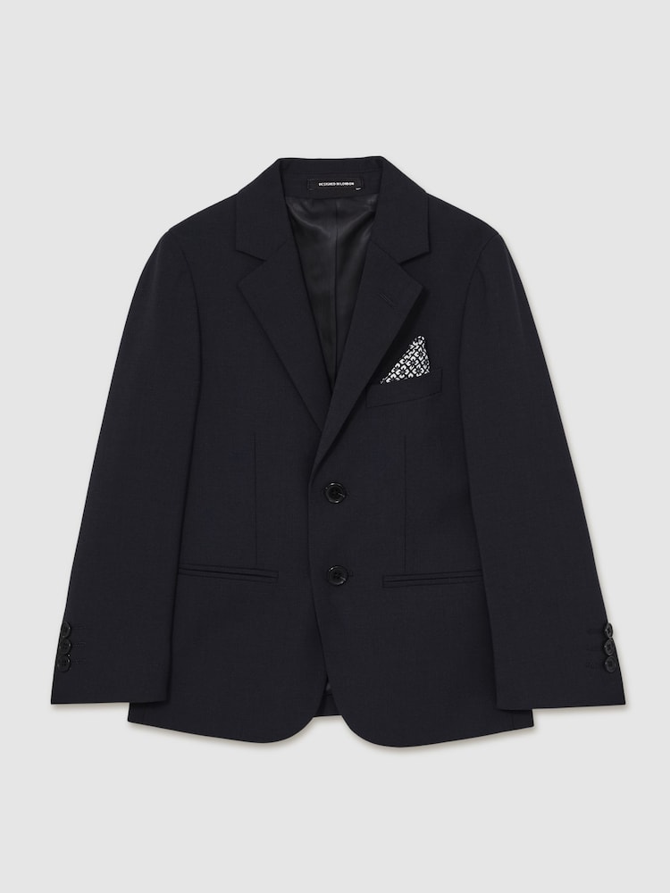 Reiss Navy Hope 9-14 yrs Wool-Blend Single-Breasted Suit Blazer - Image 2 of 4