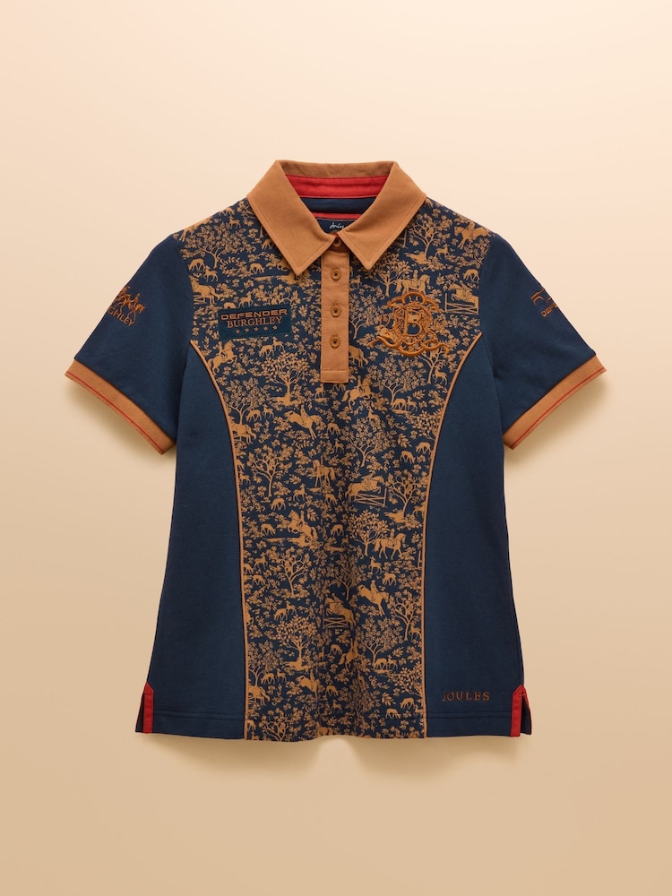 Joules Official Burghley Navy Horse Print Pique Polo Shirt - Image 16 of 16