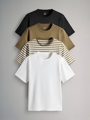 The Set Black/Cream/Eru Stripe/Khaki Green 4 Pack Relaxed Short Sleeve 100% Cotton T-Shirts - Image 1 of 7
