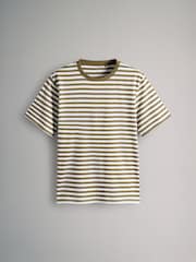 The Set Black/Cream/Eru Stripe/Khaki Green 4 Pack Relaxed Short Sleeve 100% Cotton T-Shirts - Image 4 of 7