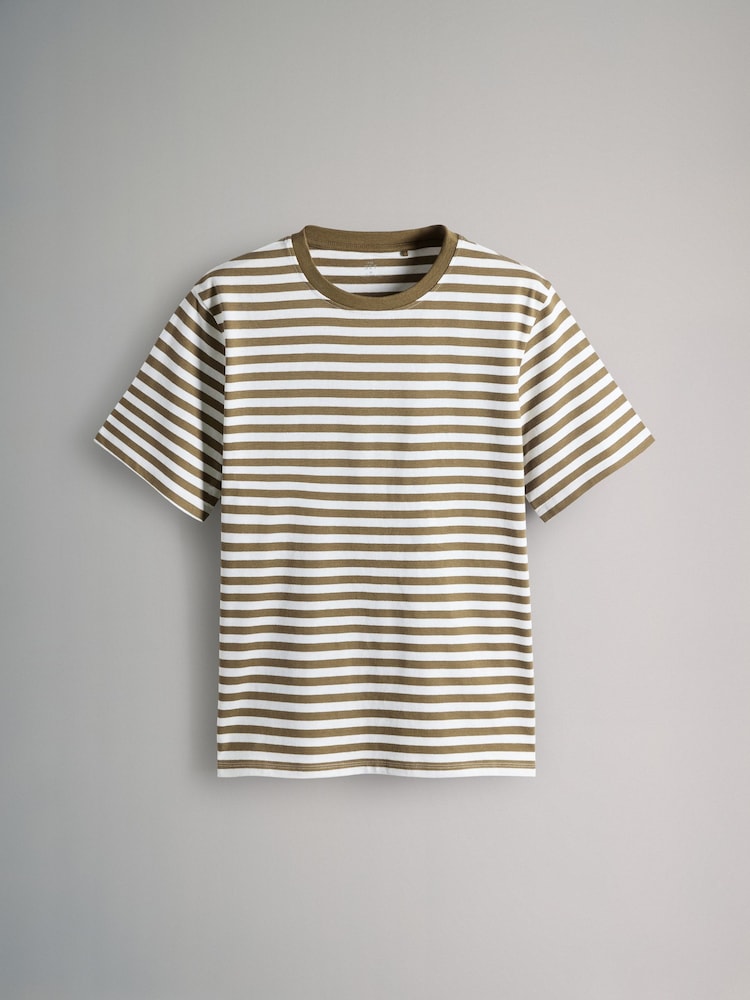 The Set Black/Cream/Eru Stripe/Khaki Green 4 Pack Relaxed Short Sleeve 100% Cotton T-Shirts - Image 4 of 7