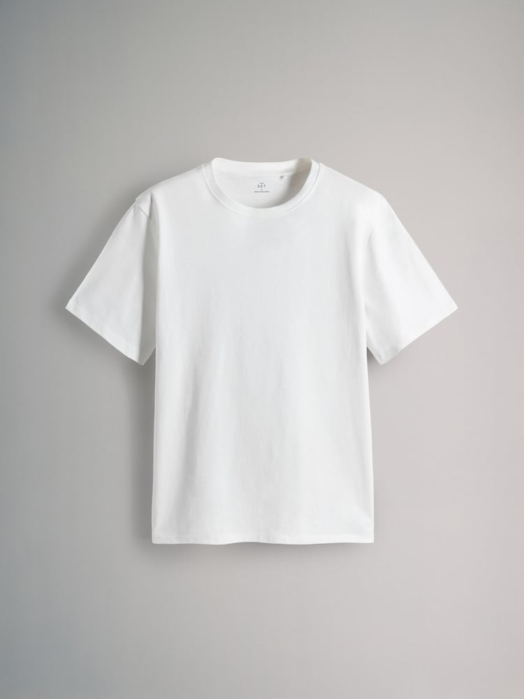 The Set Black/Cream/Eru Stripe/Khaki Green 4 Pack Relaxed Short Sleeve 100% Cotton T-Shirts - Image 5 of 7