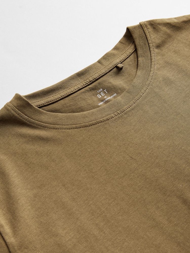 The Set Black/Cream/Eru Stripe/Khaki Green 4 Pack Relaxed Short Sleeve 100% Cotton T-Shirts - Image 6 of 7