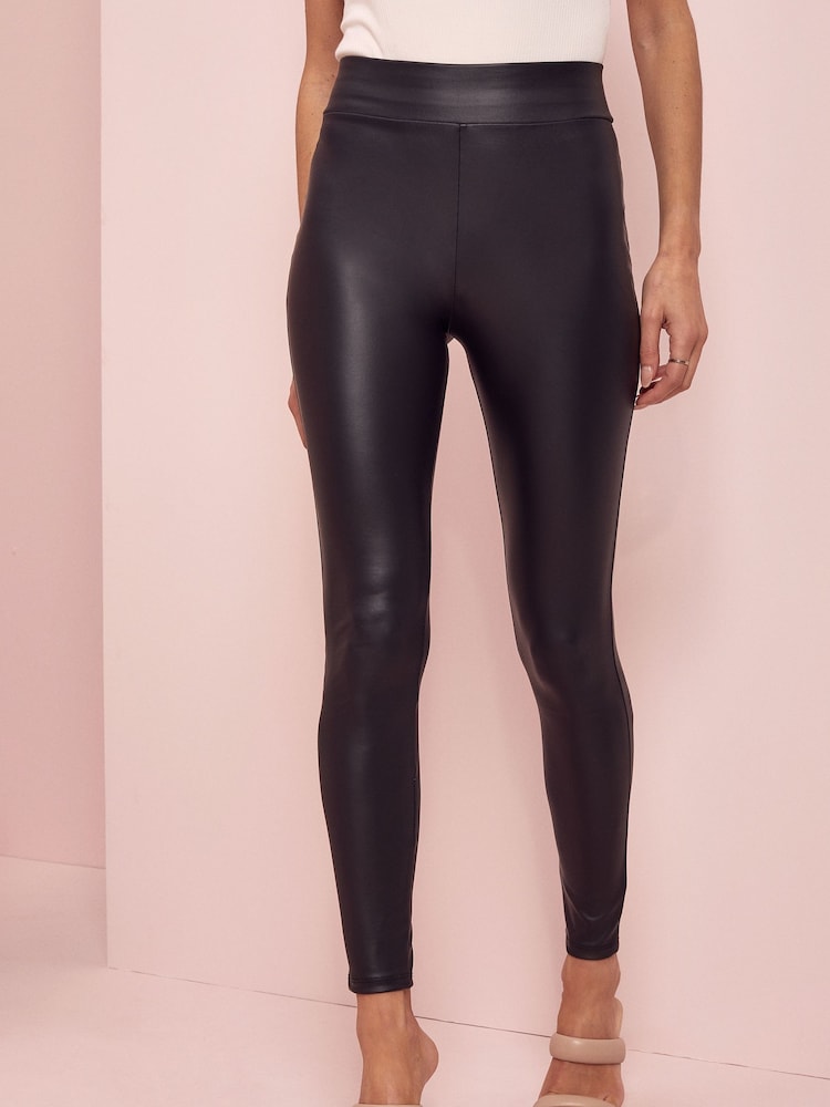 Lipsy Black Petite High Waist Leather Look Leggings - Image 1 of 4