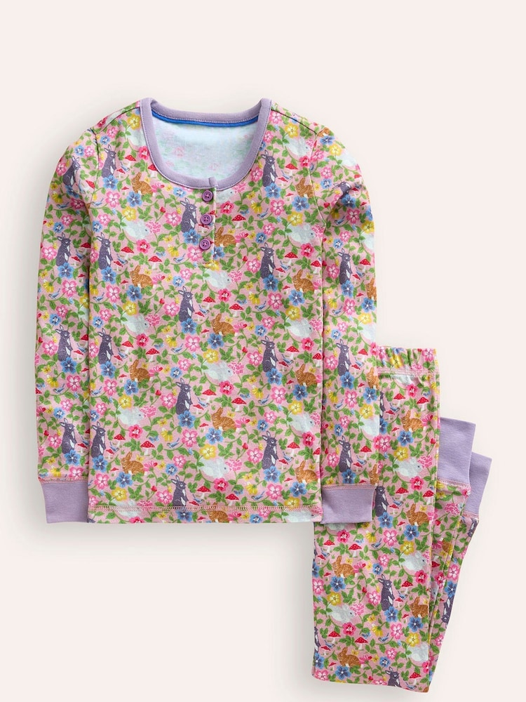 Boden Pink Bunny Snug Henley 100% Cotton Pyjamas - Image 1 of 3