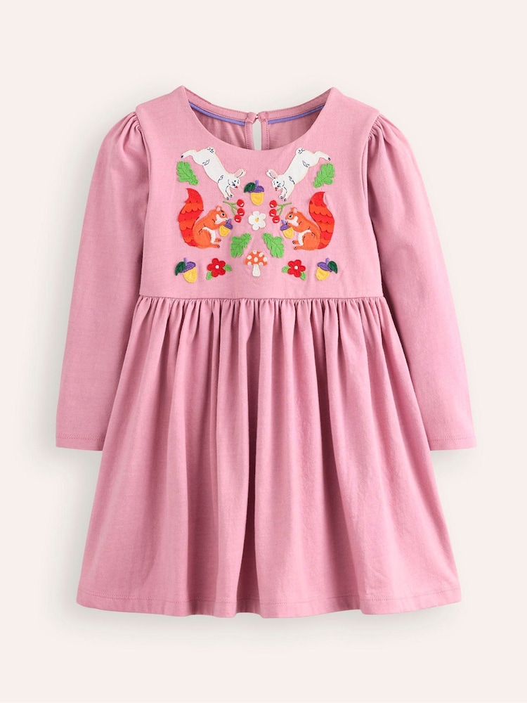 Boden Pink Nellie Woodland Appliqué Flare 100% Cotton Dress - Image 1 of 3